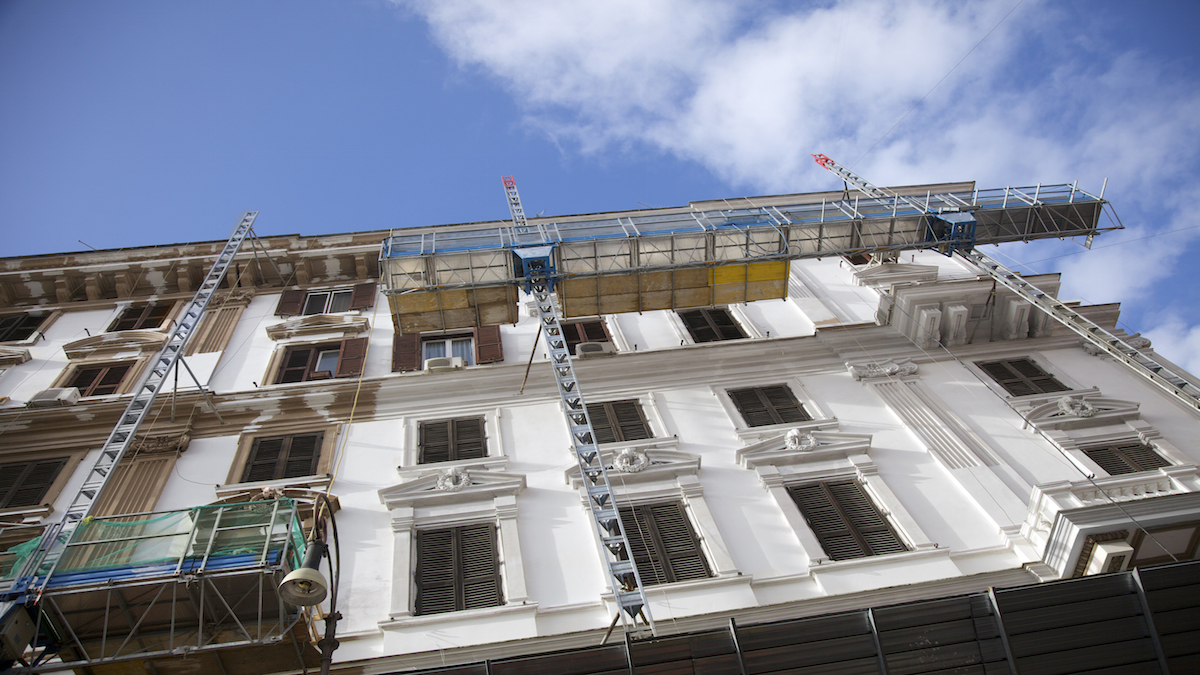 Scaffolding used to renovate an old building